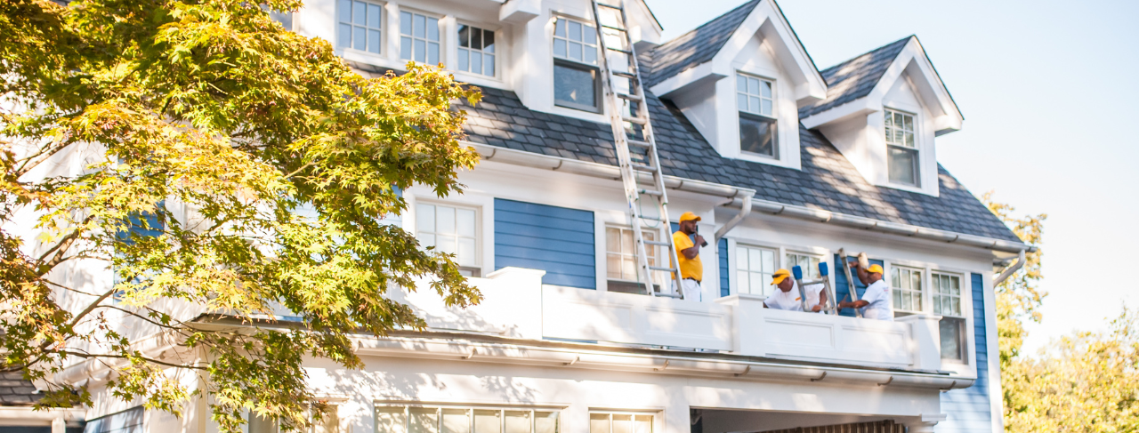 exterior house painting from white to blue
